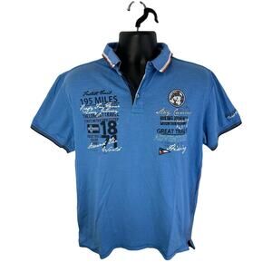 Nik Adam Polo Shirt Blue Travel Embroidered Flag Nautical Preppy Size XL